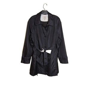 Dressbarn Navy Blue Polka Dot Lightweight Spring Rain Trench Jacket XL